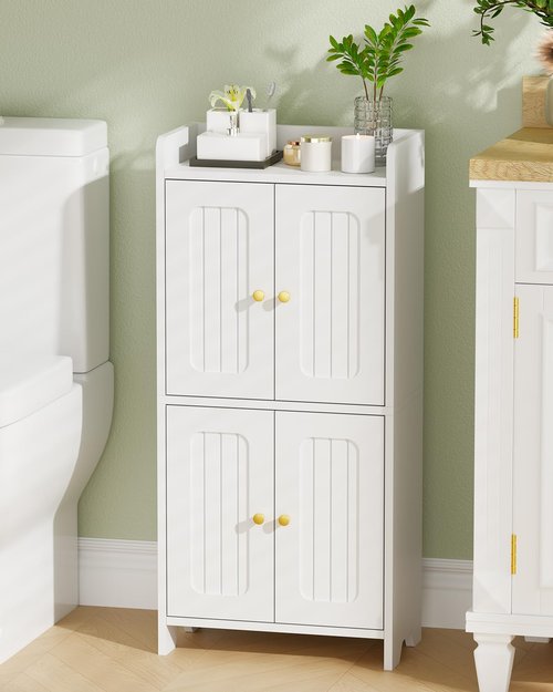 BEWISHOME Small Floor Cabinet, Toilet Paper Storage, Bathroom Storage Cabinet with 4 Doors and Shelves, Bathroom Organizers and Storage for Small Spaces, White 7.9" D x 14.6" W x 31" H YYG11W