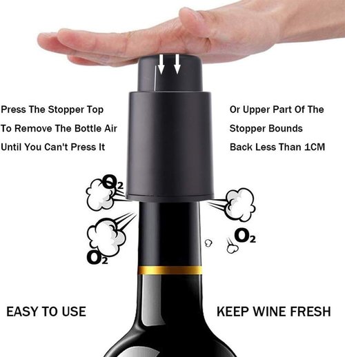 2 Pack Wine Bottle Stopper Vacuum with Time Scale Record, Vacuum Champagne Stoppers, Reusable Wine Preserver Bottle Saver, Wine Corks Keep Fresh, Fits Any Bottle