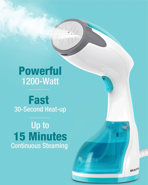 Beautural Portable Handheld Clothes Steamer - Fast 30-Second Heat-Up, Auto-Off, Large Water Tank
