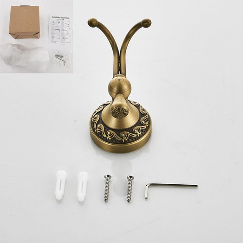 Flybath Wall Hook Antique Brass Exquisite Pattern Carving Double Hook Design Coat Towel Hooks for Bathroom Kitchen Organizer Wall Mounted, Brushed Bronze