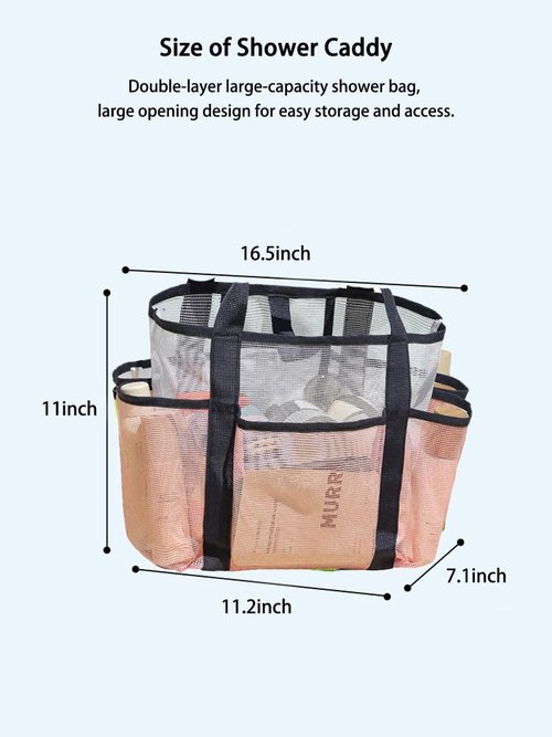 NAJIAKA Mesh Shower Caddy Bag - Portable Pink Organizer with 8 Pockets for College, Beach, Gym, Travel