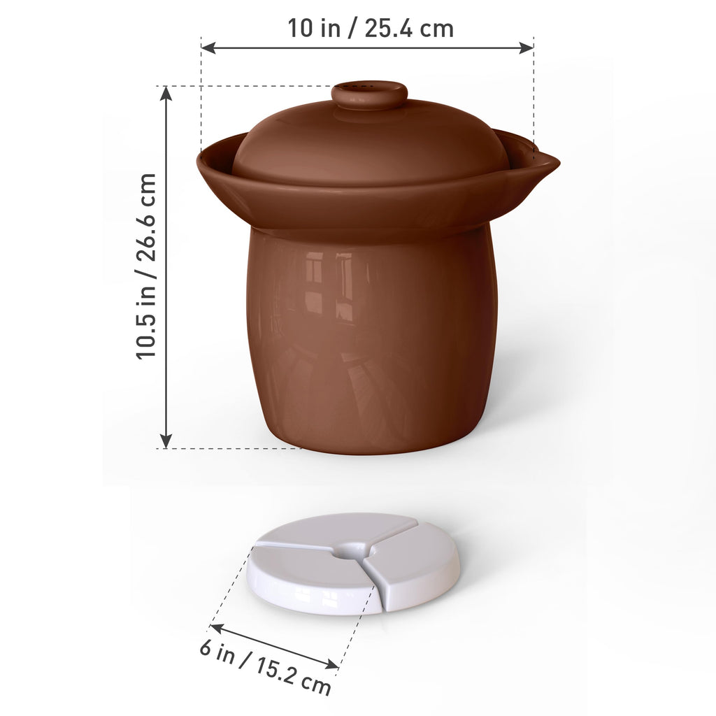 Zetilli Fermentation Crock Jar Fermenting Crock with Glazed Weights- Onggi Kimchi Pot for Fermenting Delicious Kimchi, Kombucha & Pickles - Stoneware Sauerkraut Crock Pickling Fermenter (4L BROWN)