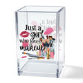 Vgrti Just A Girl Who Loves Makeup Acrylic Makeup Brush Organizer Holder, Girls Desk Acrylic Brushes Storage, Christmas Birthday Gifts for Daughter Niece Sister BFF Make Up Artist Makeup Lover