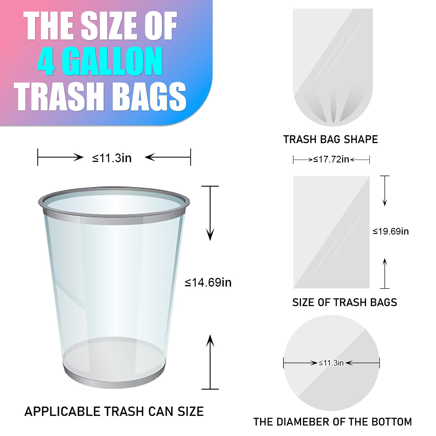 T.FORING 150 Count 4 Gallon Small Trash Bags - Colored Bathroom Garbage Bags Unscented Leak-proof, 15 Liter Plastic Wastebasket Can Liners for Office Bedroom Toilet and Car