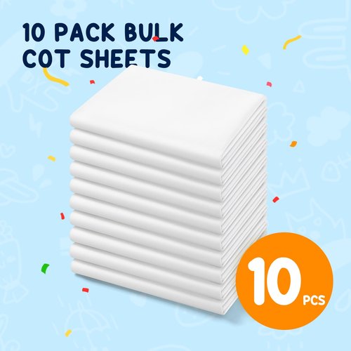 Comfyanno Cot Sheets for Daycare Standard Size - Fits 23" x 52" Cot, 10 Pack Bulk, Daycare Essentials, Soft & Comfortable Fitted Cot Cover, Preschool Kids Nap Time Sheets, Brushed Microfiber- White