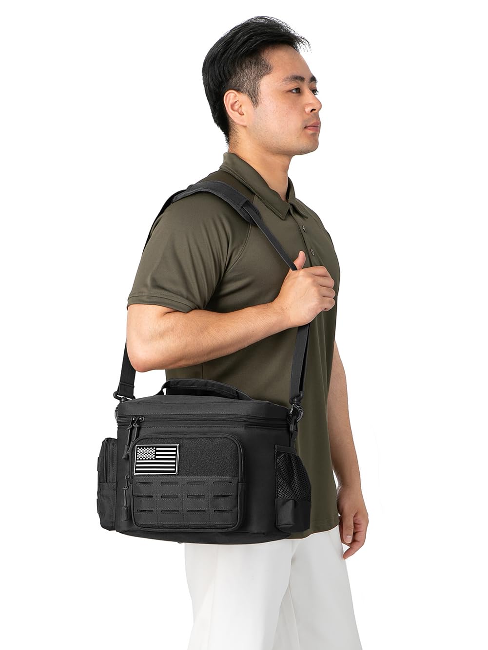 QT&QY Tactical Lunch Box for Men Expandable 18L Heavy Duty Military Insulated Cooler Bag, Leakproof Thermal Lunch Bag for Work Camping Outdoor Picnic Pail Adult Meal MOLLE Webbing Khaki