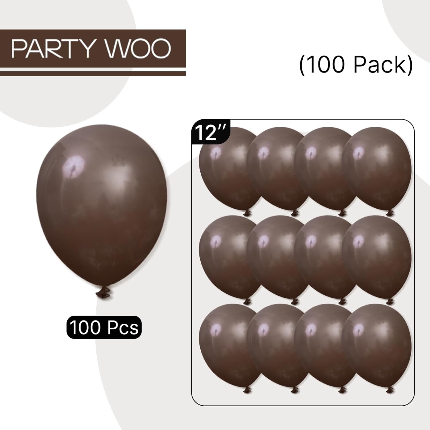 PartyWoo Dark Brown Balloons - 100pcs 12 Inch Latex Helium Balloons for Fall Celebrations