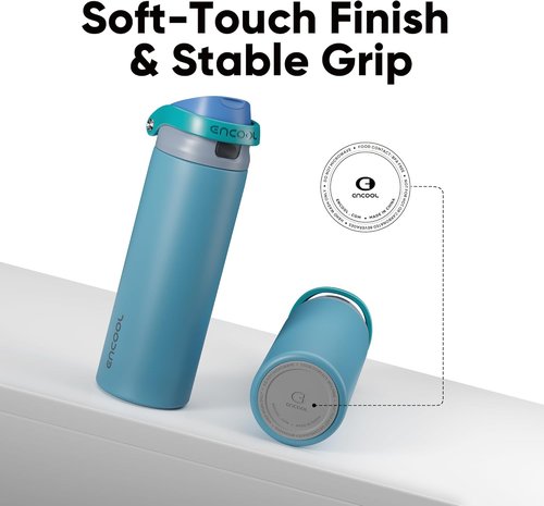 ENCOOL Insulated Water Bottle - Leakproof Dual-Sip Design | Keeps Drinks Cold All Day, 24 oz, Teal Blue