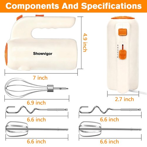 Hand Mixer, 5-Speed Electric Whisk with Turbo Boost Includes 5 Stainless Steel Attachments - Great Stand Mixer Alternative for Baking Cakes, Bread & More