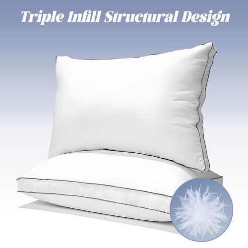 Luxury Goose Feather Down Pillows Queen Size Set of 2,Premium 3-Chamber Bed Pillows for Deep Sleep,900+ Fill Power,400 Count Cotton Shell,Hotel Quality Pillow for Side, Back Sleepers,20" x 28"