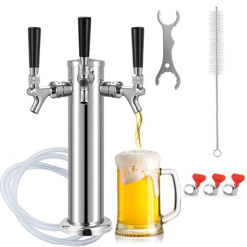Hgkeke 3 Tap Beer Tower Stainless Core Beer Faucet Kegerator Tower Draft Beer Tap Tower Dispenser Pre-Installed Kegerator Tap Tower Kit with Self-Closing Spring Keg Tap Beer Brewing Kit