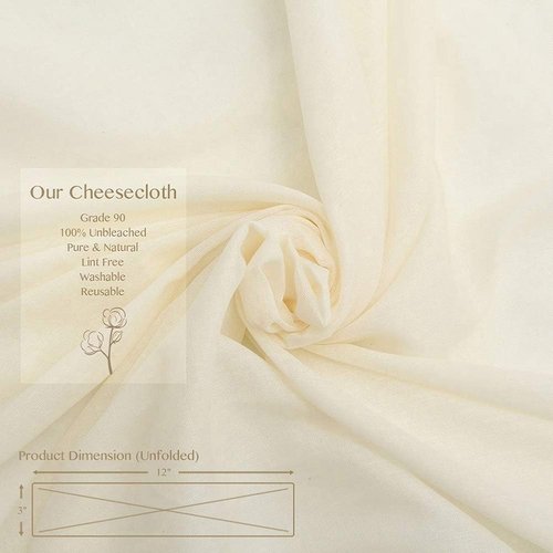 Grade 90 Cheesecloth by [Brand Name] - 36 Sq Ft Ultra Fine Unbleached Cotton Fabric for Cooking & Straining