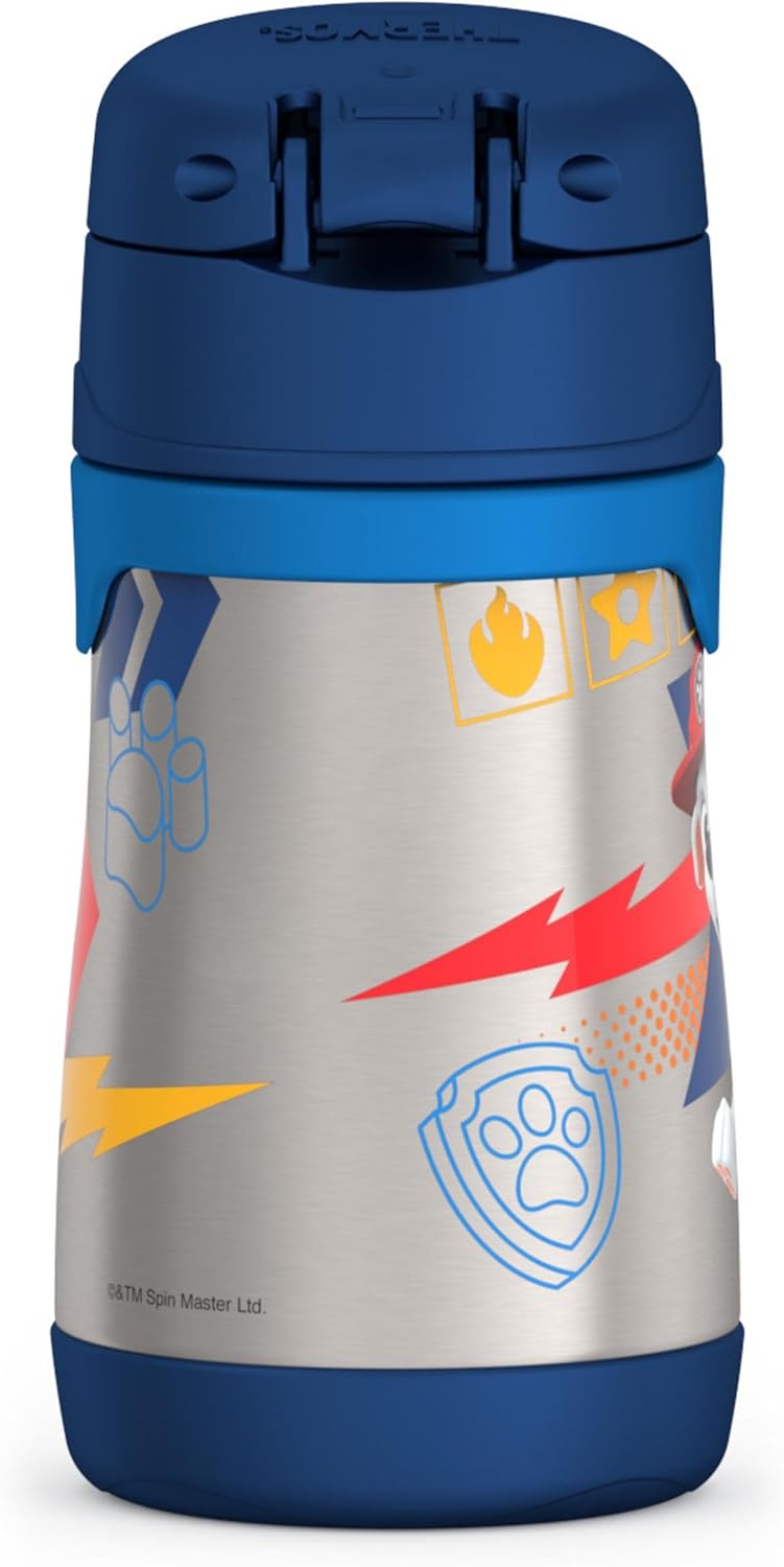 THERMOS Vacuum Insulated Stainless Steel Straw Bottle - 10oz, PAW PATROL Design for Kids