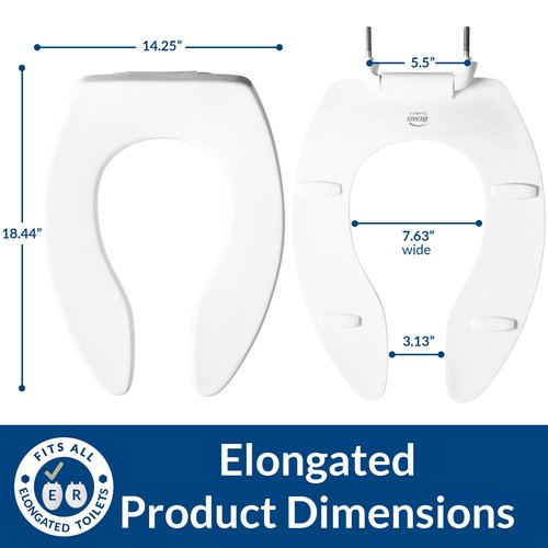 BEMIS 1655SSCT Commercial Open Front Plastic Toilet Seat, Heavy Duty Industrial No Slam Seat without Lid for Long Lasting Use, Made in USA, Elongated, White