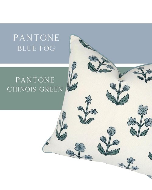 Jillien Harbor "The Bella” Floral Block Print Pillow Cover – Blue & White Decorative Throw Pillow Cover with White Background – Grandmillennial Home Decor, 20" x 20"