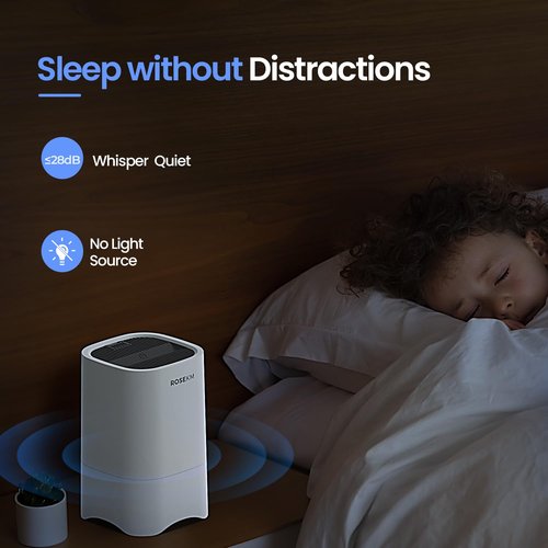 ROSEKM Small Air Purifiers for Home, Mini Air Purifier for Desktop, Bedroom, Office, Car, Room, Portable HEPA Air Purifier Air Cleaner for Smoke, Dust with Night Light