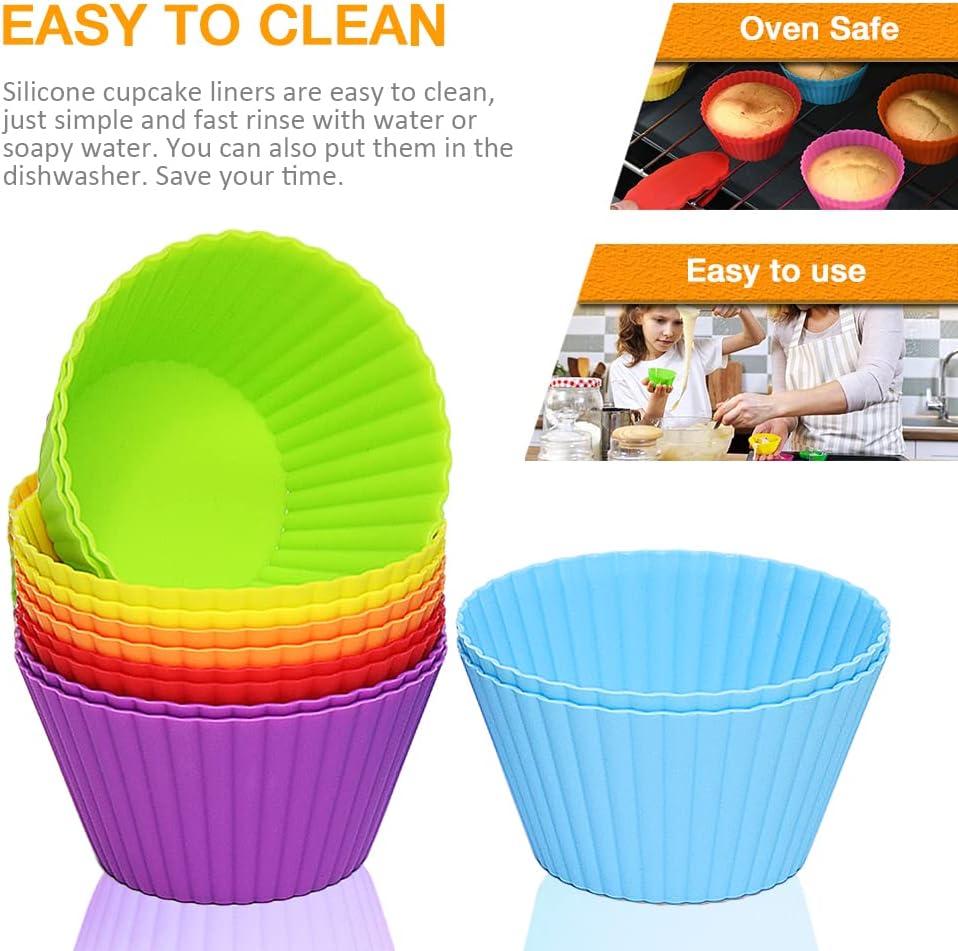 Skiennix Extra Large Silicone Muffin Cups - 12 Pack Reusable Baking Liners | 3.54 Inch Multicolor