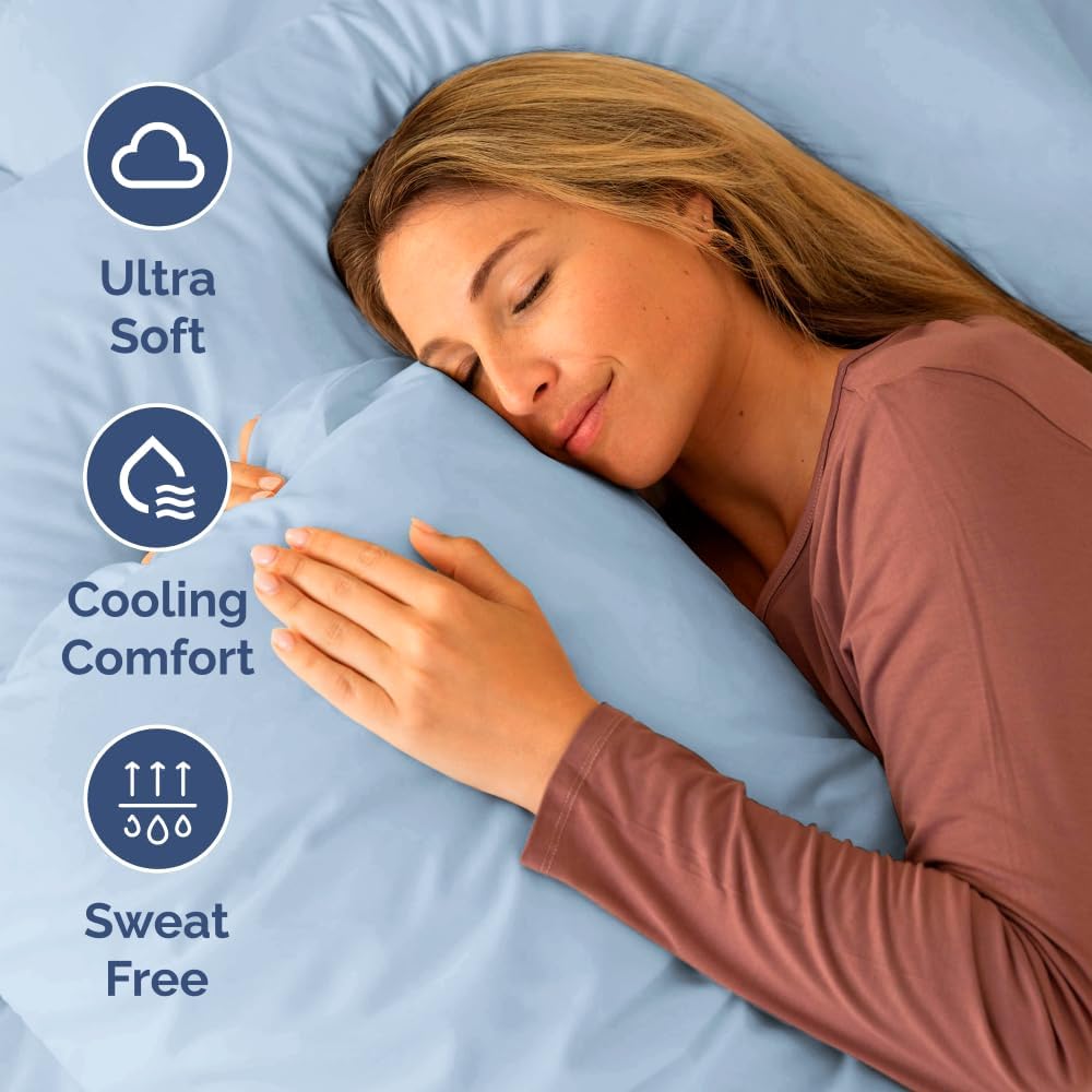 Skiennix Short Queen Size 4-Piece Sheet Set - Soft, Breathable & Cooling Bedding - Deep Pockets, Sky Blue