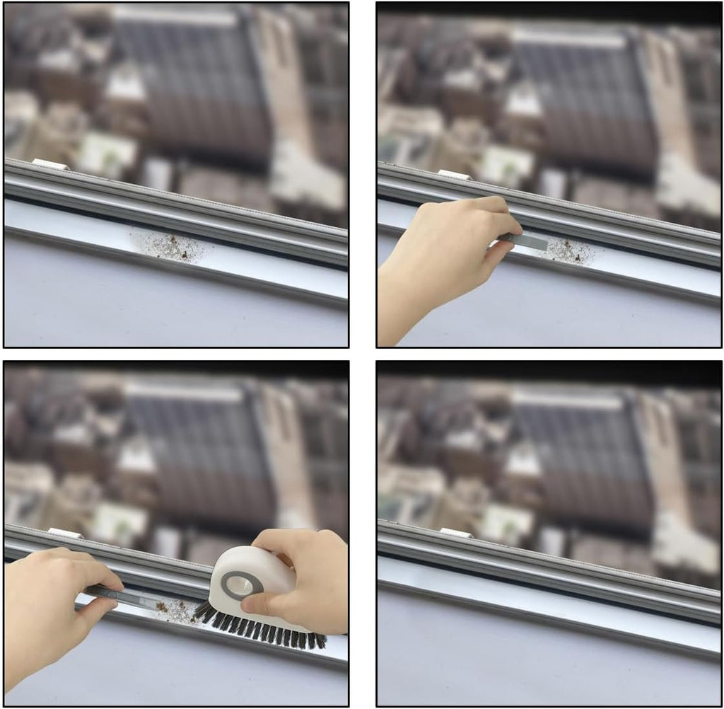 Skiennix 2-in-1 Groove Cleaning Brush - Multifunctional Grout Cleaner Tool for Window Tracks & Sills