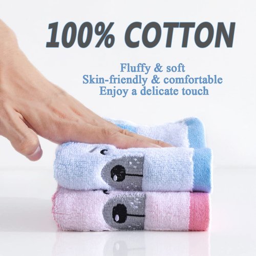 Kissvian 4 Pack Cute Cartoon Bear Pattern Hand Towels, Pure Cotton Children Bathroom Towel Animals, Kids Washcloths, Fingertip Bath Towels for Home Kitchen Bathroom Bedroom, Size 10" x 19.5"
