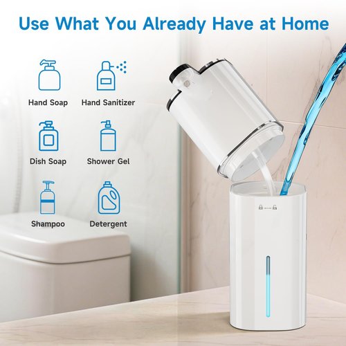 CATIRE Upgraded Larger Capacity Automatic Dish Soap Dispenser Touchless, 17.6oz Liquid Hand Soap Dispenser for Bathroom Kitchen, Rechargeable 2000mAh, 8 Adjustable Levels, Wall Mount & Countertop