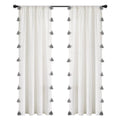 Lush Decor Boho Faux Linen Texture Tassel Window Curtain Panel Single 52" W x 84" L White & White Curtains for Bedroom - Living Room Curtains