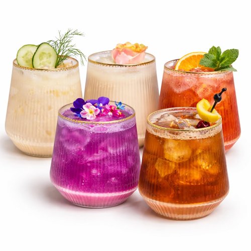 Oojami 40 Pack 14 oz Origami Ripple Stemless Ribbed Plastic Wine Glasses, Disposable Unbreakable BPA-Free Cocktail Cups for Fancy Parties, Weddings, Indoor Outdoor Champagne, Whiskey, Mimosa, Gold Rim