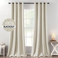 MIULEE 100% Blackout Linen Curtains - Thermal Insulated Room Darkening Drapes, Cream | 52 x 120 Inch (2 Panels)