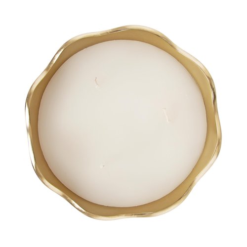 Kate and Laurel Alessia Scalloped Round Metal Candle Bowl, 8 Inch Diameter, Gold, Modern Three-Wick Unscented Candle with Decorative Bowl for Living Room Decor