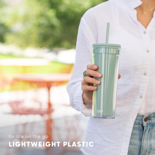Simple Modern Plastic Tumbler with Lid and Straw | Reusable BPA Free Iced Coffee Cups Double Wall Smoothie Cup | Gifts for Women Men Him Her | Classic Collection | 24oz | Sherbet Swirl