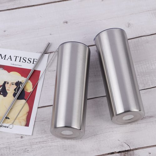 Wzaytia 24 Pack 20 Oz Stainless Steel Straight Tumblers, Insulated Slim Skinny Travel Cup Set, BPA-Free Lids and Straws Included, Silver