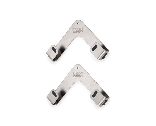 Joseph Joseph Space Set of 2 Pot and Pan Lid Holders Self Adhesive Wall Mount Storage Organizer, Suitable for Lids up to 11 in, 3M VHB Tape and Screws Included, Stainless Steel
