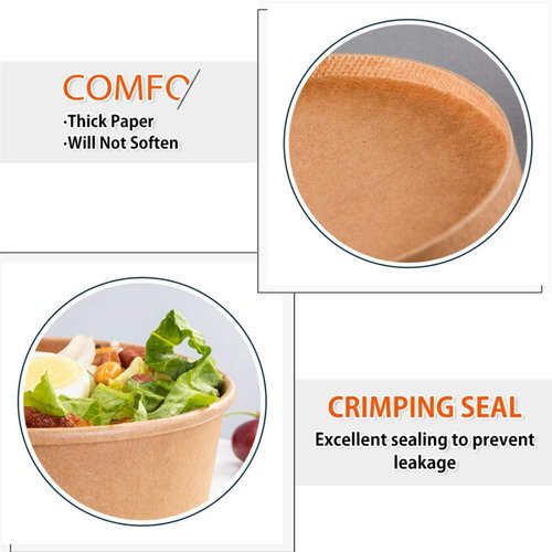 TOPtoper 50 Pack 35 Oz Large Paper Bowls with Lids, Heavy Duty Paper Bowls for Party, Disposable Bowls Bulk Leakproof and Microwave Safe for Hot/Cold Use (35 OZ)