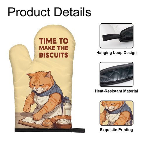 DYJYBMY Time to Make The Biscuits Funny Cat Oven Mitts and Pot Holder Set, Cute Kitchen Gadgets for Women Cat Lover, Housewarming Gifts for Hostess Cat Mom, Bake Lover Gifts for Mom Wife Sister BFF