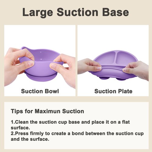 Munlinder Silicone Baby Feeding Set | Baby Led Weaning Supplies Includes Suction Bowls and Divided Plates, Adjustable Bib, Baby Utensils Spoons and Forks,Cup | Baby Feeding Essentials (Purple)