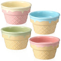 Honeydak 4 Pcs Ice Cream Ceramic Bowls 9 oz Waffle Ice Cream Cups Reusable Sundae Dessert Snack Containers for Summer Kid Adult Birthday Home Yogurt Soup Bar Christmas Party Supplies