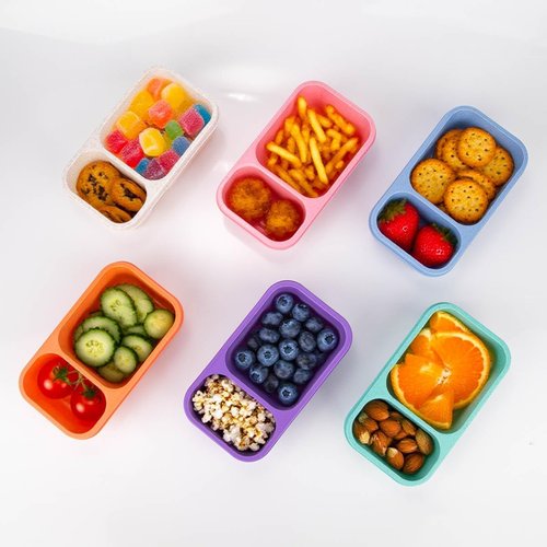 DOSEWART 2-Compartment Snack Containers - Eco-Friendly Wheat Straw Meal Prep Packs | 6-Pack