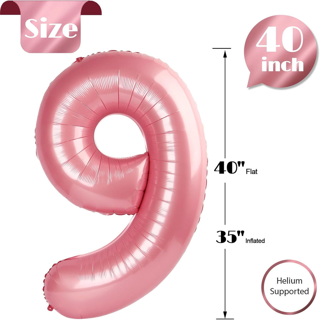 Pearlescent Pink Number 9 Balloon - 40 Inch Giant Birthday Decoration for Girls | Perfect for 9th, 19th, and 29th Parties