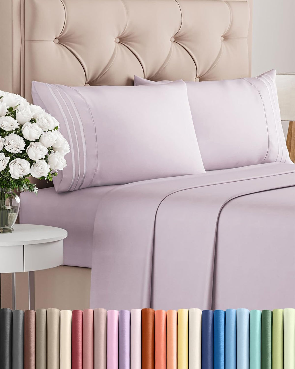 Queen Size Sheet Set by Hotel Luxury | Comfy, Breathable & Cooling - Deep Pockets, Soft, Wrinkle-Free - Light Lavender