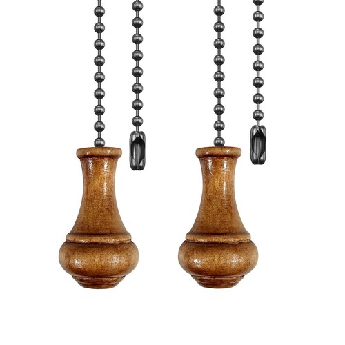 Dotlite 2Pack Retro Wooden Ceiling Fan Pull Chain Extender, 12in Decorative Fan String Pulls Extension,3mm Diameter Beaded Chain Pulls Ornaments with Connector
