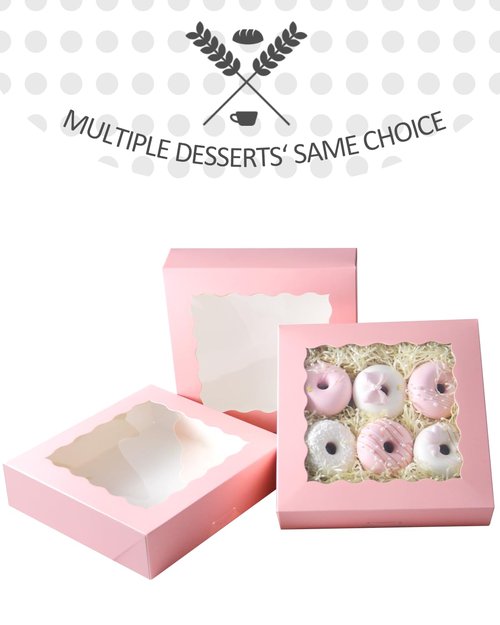 qiqee 10x10x2.5 Inch Pink Pie Boxes with Window 12Packs Cookie Donut Bakery Box (Auto-pop Up)