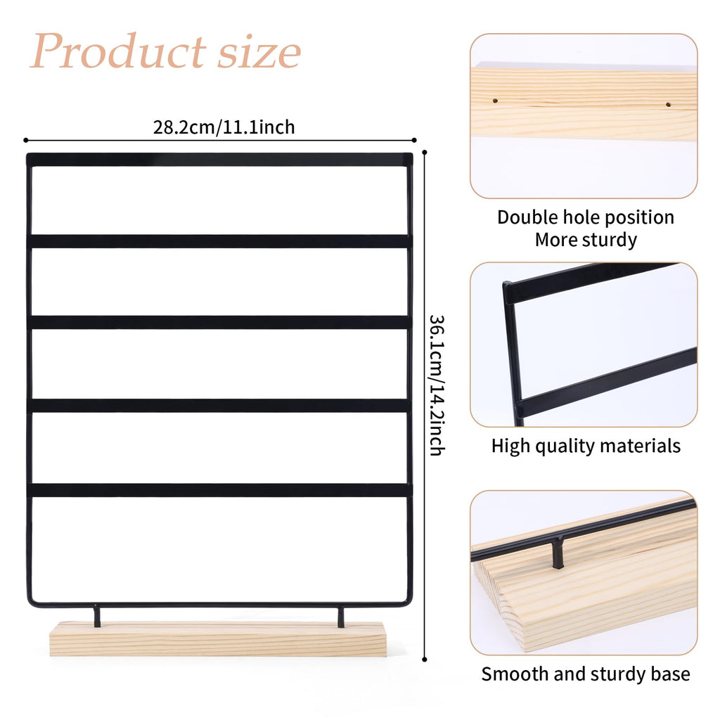 SNOWSTAR Hair Claw Clip Holder Organizer - 5 Tier Iron Rod Hair Clip Holder Storage for Women Girls, Wood Base Desktop Organizer