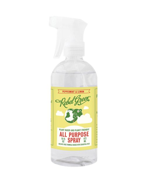 Rebel Green Natural All-Purpose Cleaning Spray - Plant-Derived Multi-Surface Cleaner with Essential Oils for Kitchen, Bath, Countertops and More - Peppermint & Lemon Scent - 16 oz - 1 Pack
