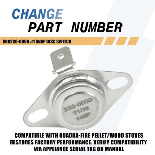 2-Pack SRV230-0060#1 Snap Disc Switch - 145°F Convection Blower Sensor Compatible with Quadra-Fire Pellet/Wood Stoves Replaces 812-0320