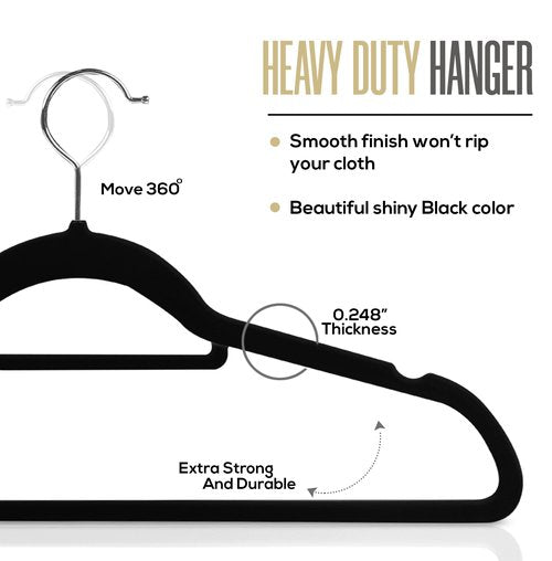 Utopia Home Premium Velvet Hangers 50 Pack - Non-Slip Clothes Hanger with Tie Bar - Black Hangers with 360 Degree Rotatable Hook - Heavy Duty Coat Hanger