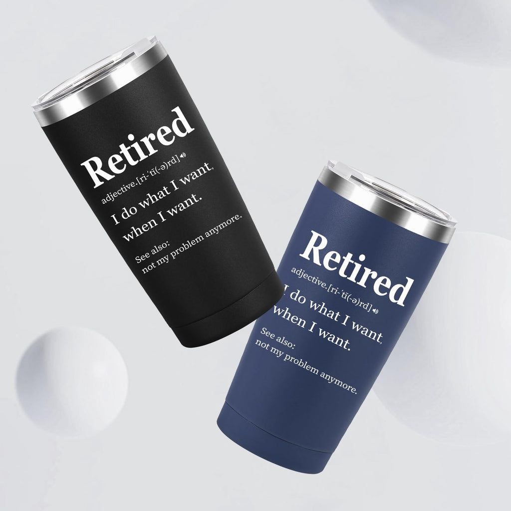 MASGALACC Retirement Gifts for Men Women Coworkers - Funny Retired 2025 Party Decorations for Coworkers, 20oz Stainless Steel Double Wall Vacuum Insulated Tumbler, Navy Blue