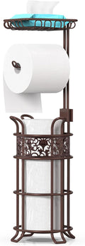 Regine Switzerland Toilet Paper Holder Stand - Sturdy Freestanding Design for 3 Jumbo Rolls | Floral Bronze Red