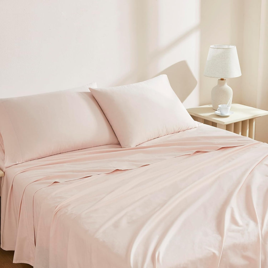 Linen Closet 100% Organic Cotton Twin Sheets Set, 3 Pieces, Light Pink - Percale Bed Sheets & Pillowcases Set - Up To 14" Deep Pocket Fitted Sheet - Cooling, Crisp & Breathable - For Hot Sleepers
