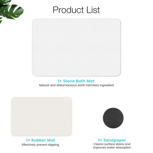 Yinoos Diatomite Stone Bath Mat, Premium Non-Slip Natural Diatomaceous Earth Bathtub Quick Drying Mats for Bathroom Floor (23.6" x 15.4" White)