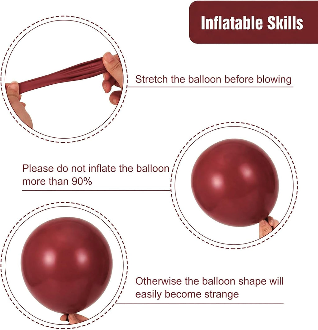 RUBFAC Burgundy Balloons - 129-Piece Latex Balloon Garland Kit | Maroon & Dark Ruby Red, 5-12 Inch Sizes for Parties